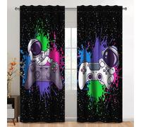 Kzzfqxb 107x160cm Kids Curtains 2 Panels, Black Colorful Astronauts Spacemen on Gamepads Joysticks Drapes, Graffiti Cartoon Decor for Children Teens Boys Girls Bedroom Nursery Living Room