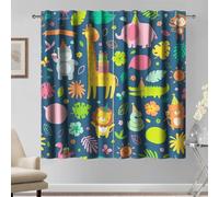 Kzzfqxb 107x160cm Kids Curtains 2 Panels, Dark Blue Animals Zoo Giraffe elephant Hippo Tiger Lion Snake Crocodile Cartoon Painting Printed Drapes for Children Boys Baby Bedroom