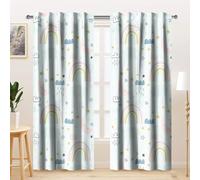 Kzzfqxb 107x160cm Kids Curtains 2 Panels, Rainbow after Raining Clouds Moon Stars Cartoon Rod Pocket Window Drapes, Light Blue Pink Childlike Decor for Kids Girls Bedroom Nursery Living Room