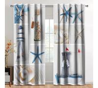 Kzzfqxb 107x160cm Rod Pocket Curtains 2 Panels, Marine Themed Sand Beach Bottle Seashells Conchs Pearls Starfish Pattern Light Filtering Window Drapes, Ocean Style Decoration for Living Room Bedroom