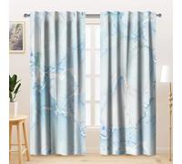Kzzfqxb 107x160cm Rod Pocket Curtains 2 Panels, Modern Abstract Artistic Light Blue Ocean Water Silver Wave Spray Marble Pattern Window Drapes, Fashion Fresh Decor for Bedroom Living Room