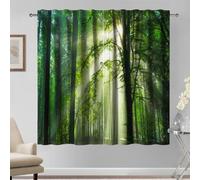 Kzzfqxb 107x160cm Rod Pocket Curtains 2 Panels, Woodland Landscape Green Forest Bright Sunshine Rays Through the Tall Trees Window Drapes, Fresh Natural Decor for Living Room Bedroom