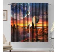 Kzzfqxb 107x160cm Space Curtains 2 Panels, Science Fiction Overlooking Planet Scenery Future Universe Explore Window Drapes, Fantasy Spectacular Decor for Children Teens Bedroom Living Room