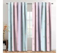 Kzzfqxb 107x215cm Rainbow Stars Curtains 2 Panels, Blue Pink Purple Joint Color Elegant Dreamy Drapes for Girls Bedroom Living Room, Vertical Decor