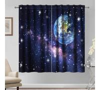 Kzzfqxb 107x215cm Starry Sky Curtains Set of 2 Panels, Earth Solar System Asteroid Galaxy Dreamy Starlit Sky Window Decor for Kids Boys Girls, Bedroom Living Room Window Treatment Drapes