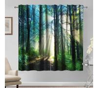 Kzzfqxb 117×183cm Forest Curtains 2 Panels, Green Forest Lush Trees Sunlight Forest Park Vibrant Drapes, Light Sound Insulated Window Decor for Living Room Bedroom Nature Cool