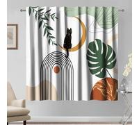 Kzzfqxb 117×183cm Modern Curtains, Ochre Khaki Sun Moon Leaves Black Cat Beige Arch Bohemian Retro Art Drapes 2 Panels,Home Decor Window Decor for Bedroom Living Room Noise Reduce