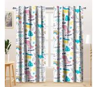 Kzzfqxb 117x138cm Cartoon Curtains 2 Panels, Words Letters Baby Dinosaurs Rainbow UFO Leaves Sun Clouds Painting Window Drapes, Cute Fun Decor for Kids Boys Bedroom Nursery Living Room