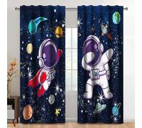Kzzfqxb 117x138cm Kids Curtains 2 Panels, Black Starry Planets Universe Astronauts Space Explorer Window Drapes, Fun Fantasy Cartoon Decor for Children Boys Girls Bedroom Nursery Living Room