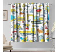 Kzzfqxb 117x138cm Kids Curtains 2 Panels, Construction Cars Building Tools Excavator Bulldozer Cartoon Truck Rod Pocket Window Drapes, White Yellow Decor for Children Boys Bedroom Nursery