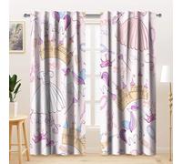 Kzzfqxb 117x138cm Kids Curtains 2 Panels, Pink Castle Mirror Skirts Dresses crowns Flowers Bow-Knot Cartoon Pinted Drapes for Children Girls Bedroom Nursery Window Decor