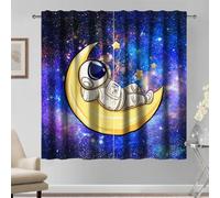 Kzzfqxb 117x138cm Kids Curtains 2 Panels, Purple Blue Universe Galaxy Spaceman Astronaut Sleep in the Moon, Cute Dreamy Cartoon Drapes for Children Boys Girls Bedroom Nursery Living Room