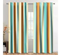 Kzzfqxb 117x138cm Modern Curtains 2 Panels, Stylish Artistic Stripes Light Blue Orange Golden White Joint Color Window Drapes for Living Room Bedroom Elegant Eye-catching Bright Color
