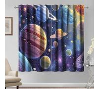 Kzzfqxb 117x138cm Planet Light Filtering Curtains, Solar System Planets Asteroid Galaxy Stars Cartoon Painting Drape Set of 2 Panels for Kids Boys, Bedroom Living Room Window Decor Colorful