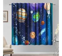 Kzzfqxb 117x138cm Planets Curtains Set of 2 Panels, Earth Planets Solar Syestem Asteroid Orbit Meteorite Painting Window Decor for Boys Kids, Bedroom Living Room Decor Drapes Fun Draw
