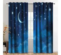 Kzzfqxb 117x138cm Starlit Sky Curtains Set of 2 Panels, Blue Moon Stars Night Print for Boys Girls Kids, Bedroom Living Room Deep Sleep Window Decor Tranquil