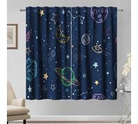Kzzfqxb 117x183cm Night Sky Curtains 2 Panels, Dark Blue Universe Moon Stars Space Galaxy Planets Meteor Constellation UFO Painting Blackout Drapes, Fantasy Decor for Kids Boys Teens Bedroom