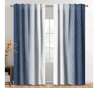 Kzzfqxb 117x183cm Rod Pocket Curtains 2 Panels, Gradient Color Grey Blue White Ombre Geometric Wavy Lines Pattern Window Drapes, Modern Artistic Simple Clean Decoration for Living Room Bedroom