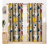 Kzzfqxb 117x229cm Kids Curtains 2 Panels, Brown Spacemen Exploring Universe Rocket Astronauts Window Drapes, Cute Cartoon Decor for Children Boys Teens Bedroom Nursery Living Room