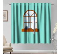 Kzzfqxb 117x229cm Light Blue Curtains 2 Panels, Green Blue Cartoon Potted Plants White Cat in the Window Rod Pocket Drapes for Nursery Kids Bedroom Living Room Dining Room