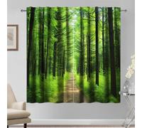 Kzzfqxb 132×214cm Forest Curtains Set of 2 Panels, Path in the Vibrant and Lively Green Forest Lush Grasses Printed Window Decor, Living Room Bedroom Drapes, Light Insulated
