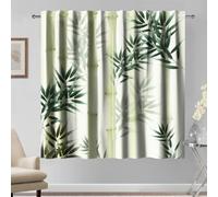 Kzzfqxb 132x214cm 2 Panels Chinese Painting Curtains, Green Straight Bamboos Leaves Classical Ink Drawing Window Drapes for Living Room Bedroom