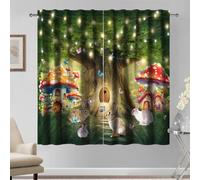 Kzzfqxb 132x214cm Curtains 2 Panels, Fairy Tale World Light Decorated Huge Tree Red Mushrooms Houses for Rabbits Rod Pocket Window Drapes, Fantasy Decor for Living Room Kids Bedroom Nursery