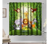 Kzzfqxb 132x214cm Kids Curtains 2 Panels, Green Bamboo Forest Safari Animals Elephant Lion Monkey Zoo Window Drapes, Cute Cartoon Decor for Children Boys Girls Bedroom Nursery Living Room