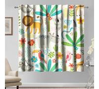 Kzzfqxb 132x214cm Kids Curtains 2 Panels, Tropical Jungle Forest Animals Trees Flowers Birds Grasses cactus Cartoon Printed Drapes for Children Boys Girls Baby Bedroom Nursery