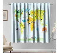 Kzzfqxb 132x214cm Map Drawing Curtains 2 Panels, WorldMap Animals on Earth Painting Window Drapes, Early Childhood Enlightenment Decor for Boys Girls Teens Bedroom Nursery Study Room