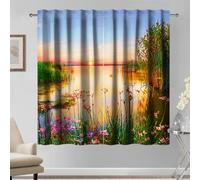 Kzzfqxb 135x229cm Rod Pocket Curtains 2 Panels, Gloaming Orange Golden Sunset Sunlight in the River Countryside Scenery Window Drapes, Beautiful Landscape Decor for Bedroom Living Room