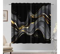 Kzzfqxb 140×229cm, Black Sky Black Golden Vast Universe Golden Flow Marble Pattern for Living Room Decoration, 2 Panels Noble Elegant Drapes, Modern Art Luxury