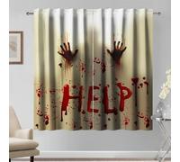 Kzzfqxb 140x229cm Rod Pocket Curtains 2 Panels, Halloween Spooky Closed Room Murder Creepy Bloody Help Letters Light Filtering Window Drapes, Horrible Party Decoration for Living Room Bedroom