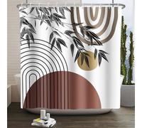 Kzzfqxb 152x183cm Shower Curtains with Plastic Hooks, Bohemian Style Arches Brown Sun Elegant Bamboo Leaves Modern Art Occluded Waterproof for Bathtub, Polyester Fabric Bath Bathroom Aesthetic Decor