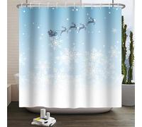 Kzzfqxb 152x183cm Shower Curtains with Plastic Hooks, Festival Christmas New Year Snowflakes Reindeers Carriage Santa Claus Waterproof Polyester Fabric for Bathtub, Light Blue Decoration for Bathroom