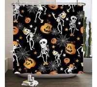 Kzzfqxb 152x183cm Shower Curtains with Plastic Hooks, Halloween Hip-hop Dancing Skeleton Ghosts Jack-o'-lanterns Waterproof Polyester Fabric for Bathtub, Horror Party Decoration for Kids Bathroom