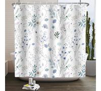Kzzfqxb 152x183cm White Blue Floral Shower Curtains with Plastic Hooks, Botanical Herb Wildflowers Bunches Dragonflies Waterproof Occluded for Bath, Elegant Polyester Fabric for Bathroom Bathtub