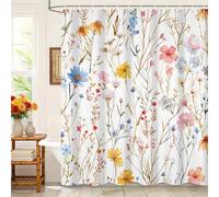 Kzzfqxb 165x180cm Floral Shower Curtains with Plastic Hooks, Botanical Herbs Yellow Blue Pink Flowers Stems Daisy Waterproof Occluded for Bath, Elegant Polyester Fabric for Bathroom Bathtub