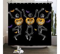 Kzzfqxb 165x180cm Shower Curtains with Hooks, Halloween Weird Dancing Skeleton Ghosts with Jack-o'-lantern Head Waterproof Polyester Fabric for Bathtub, Horrible Party Decoration for Bathroom