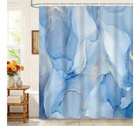 Kzzfqxb 165x180cm Shower Curtains with Plastic Hooks, Waterproof Occluded Blue Marble Texture Golden Silver Lines Waterflow Art Pattern for Bath, Fresh Polyester Fabric for Bathroom Bathtub