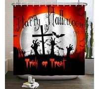 Kzzfqxb 180x180cm Shower Curtains with Plastic Hooks, Halloween Full Moon Spooky Night Arms Phalanges From Graveyard Waterproof Polyester Fabric for Bathtub, Horrorible Party Decoration for Bathroom