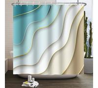 Kzzfqxb 180x180cm Shower Curtains with Plastic Hooks, Modern Abstract Art Simple Clean Blue Ocean Wave Golden Sand Beach Pattern Waterproof Occluded for Bathtub, Polyester Fabric for Bath Bathroom
