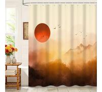 Kzzfqxb 180x200cm Shower Curtains with Plastic Hooks, Red Sun Morning Golden Glow Foggy Mountain Forest Waterproof Polyester Fabric for Bathtub, Sunrise Painting Aesthetic Decoration for Bathroom