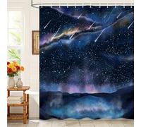Kzzfqxb 183x183cm Shower Curtains with Plastic Hooks, Magical Dark Blue Purple Night Meteor Showers Across the Sky Waterproof Polyester Fabric for Bathtub, Nature Painting Decoration for Bathroom