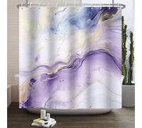Kzzfqxb 183x183cm Shower Curtains with Plastic Hooks, Waterproof Occluded Purple Blue Marble Texture Golden Curve Lines Ocean Wave Art Pattern for Bath, Polyester Fabric for Bathroom Bathtub