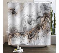 Kzzfqxb 183x213cm Shower Curtains with Plastic Hooks, Waterproof Occluded Grey Black Marble Texture Waterflow Wave Golden Sandflow Modern Pattern for Bath, Polyester Fabric for Bathroom Bathtub