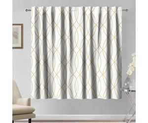 Kzzfqxb 2 Panels 117x138cm Gold and White Curtains, Wave Lines Geometric Abstract Modern Ellipse Forms Simple Clean Printed Drapes, for Room Decor Durable