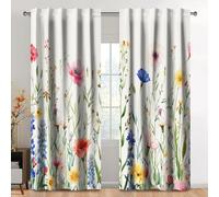 Kzzfqxb 2 Panels 135x229cm Rod Pocket Floral Curtains, Cream-Colored Botanical Herbs Yellow Blue Pink Wild Flowers Stems Weeds Window Drapes, Elegant Decor for Living Room Girls Bedroom Dining Room