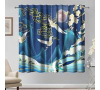 Kzzfqxb 2 Panels 140x229cm Japanese Style Curtains, Ukiyoe Hills Golden Waves White Cranes Spread the Wings Flying to Moon Window Drapes, Oriental Art Decor for Kitchen Living Room Bedroom