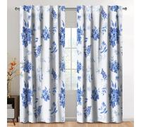 Kzzfqxb 2 Panels 140x229cm Rod Pocket Floral Curtains, Botanical Plants Herbs Blue Wild Flowers Bouquets Weeds Leaves Pattern Window Drapes, Fresh Elegant Decor for Living Room Bedroom Dining Room